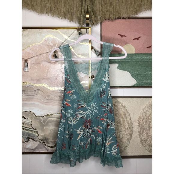 Intimately Free People Blue Bellflower Lace Tank - Picture 1 of 3